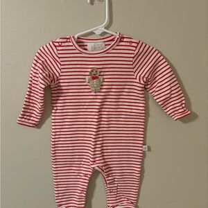 Adorable Striped Footie with Bear Applique